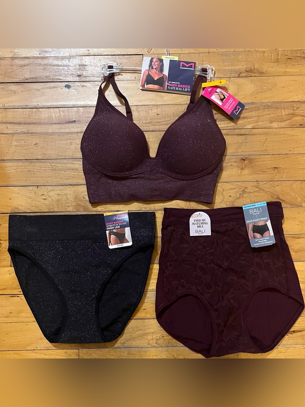 Maidenform Body Basics Bralette & High Leg Underwear & Bali Brief Bundle NWT’s S